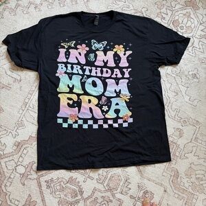 Black Graphic short sleeve Tee with Pastel Rainbow 'In My Birthday Mom Era'